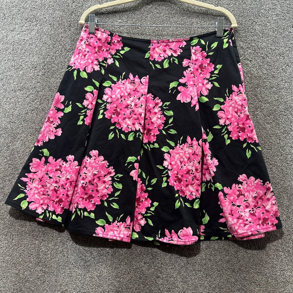 VTG 90s INC International Concepts Pleated A Line Skirt Pink Black Floral‎ Bloom